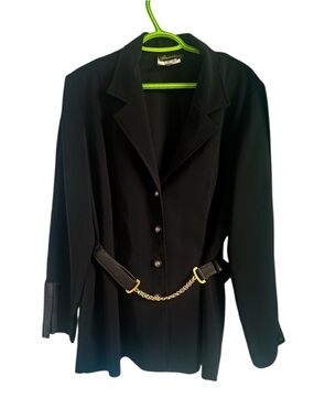 Vintage Farouche Black Blazer Jacket Chain Belt Button Front 90s Sz 16